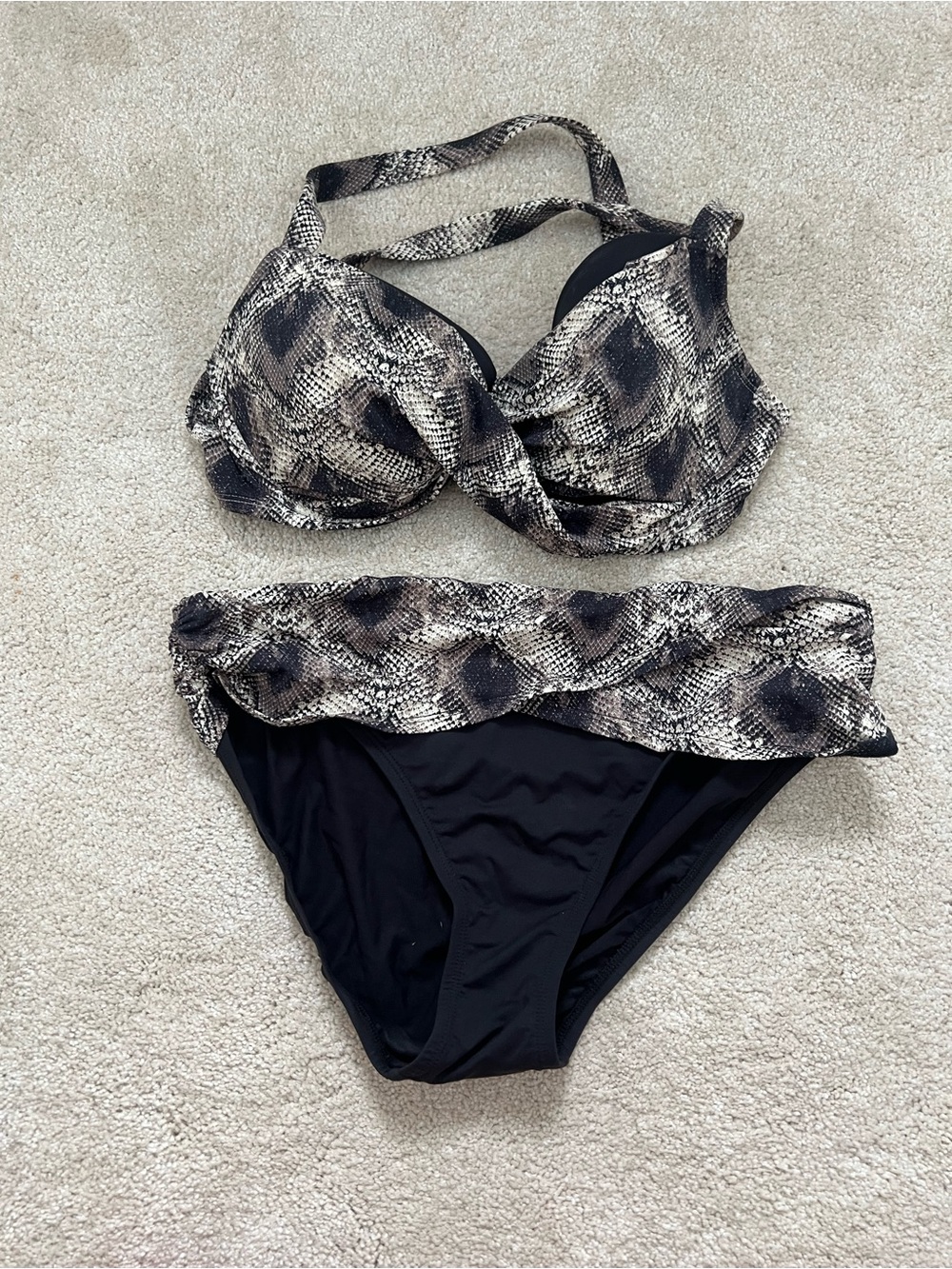 Bleu Rod Beattie Black & Taupe Snake-Print Bikini Set
